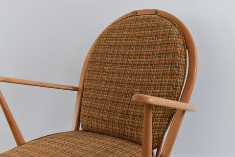 Vintage Low Ercol Windsor Back Tub Chair Model No. 305 with Original Wool Fabric