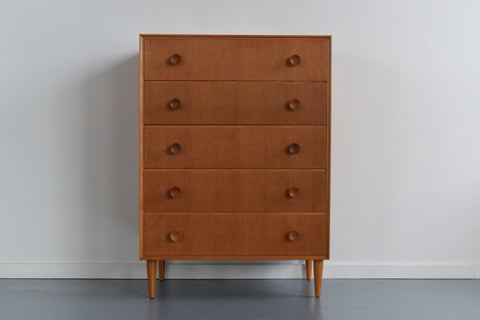 Vintage Oak Tallboy Chest of Drawers by Meredew