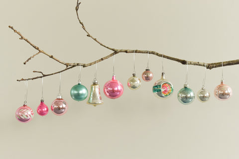 Vintage Glass Christmas Tree Baubles / Ornaments Set of 12 Boxed Assorted