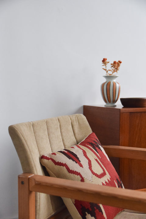 A Collection of Vintage Furniture including a Diana Linen Safari Chair by Karin Mobring for Ikea and a Kilim Cushion