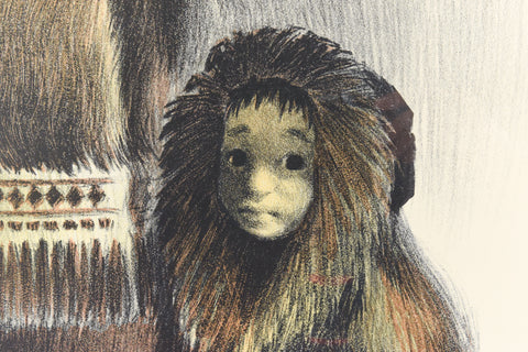 Vintage Framed Inuit Lithograph Print by B. Gru