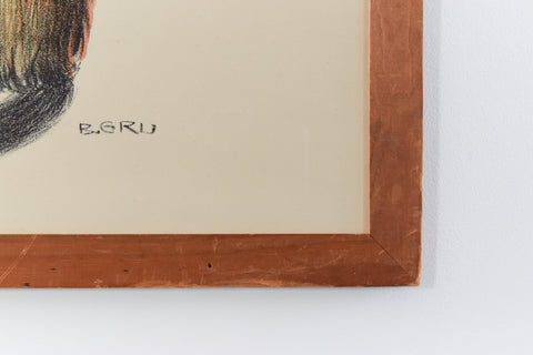 Vintage Framed Inuit Lithograph Print by B. Gru