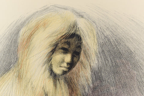 Vintage Framed Inuit Lithograph Print by B. Gru