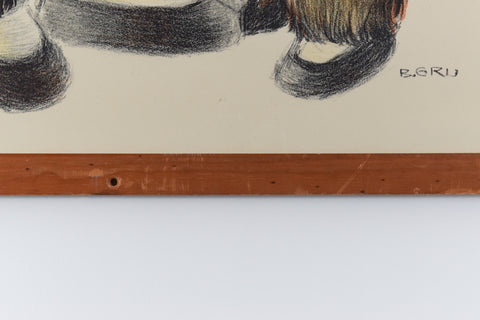 Vintage Framed Inuit Lithograph Print by B. Gru