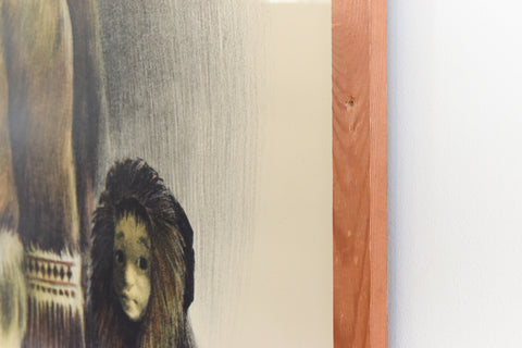 Vintage Framed Inuit Lithograph Print by B. Gru