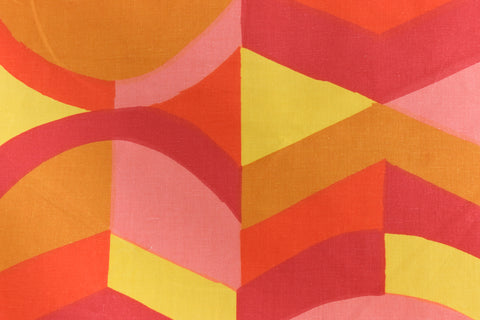 Vintage 1960s Fidelis 'Apex' Pattern Fabric Material by Hilary Rosenthal in Red, Yellow and Pink for Curtains / Cushions