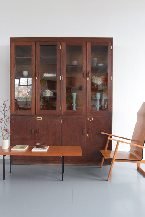 Vintage Large Wooden Glazed School Cabinet