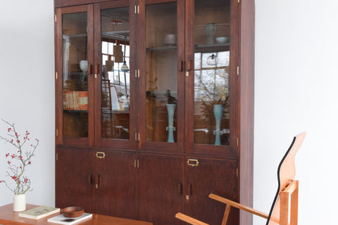 Vintage Large Wooden Glazed School Cabinet
