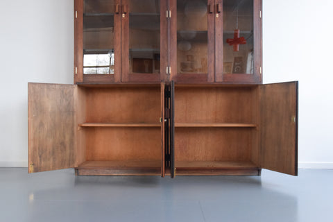 Vintage Large Wooden Glazed School Cabinet