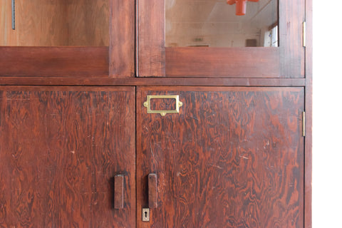 Vintage Large Wooden Glazed School Cabinet