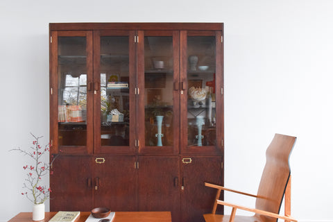 Vintage Large Wooden Glazed School Cabinet