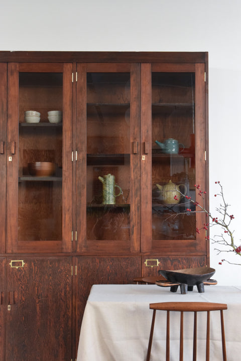 Large Wooden Glazed School Cabinet