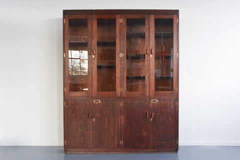 Large Wooden Glazed School Cabinet