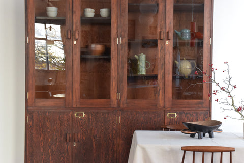 Large Wooden Glazed School Cabinet