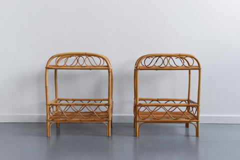 Vintage Pair of Bamboo Bedside / End Tables