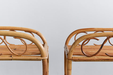 Vintage Pair of Bamboo Bedside / End Tables