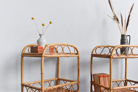 Vintage Pair of Bamboo Bedside / End Tables