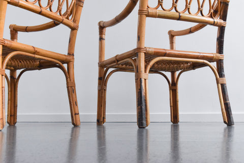 Vintage Pair of Bamboo / Cane Arm Chairs