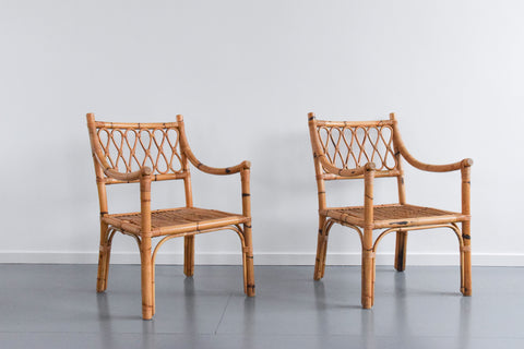 Vintage Pair of Bamboo / Cane Arm Chairs