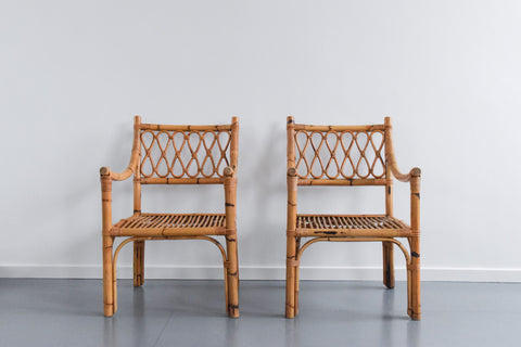 Vintage Pair of Bamboo / Cane Arm Chairs