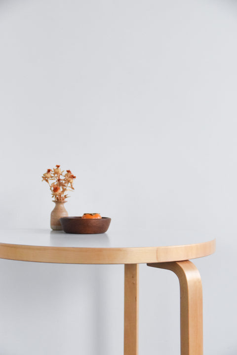 Vintage Small Round White Laminate Top Table by Alvar Aalto for Artek