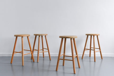 Set of Four Vintage Rustic Wooden Stools