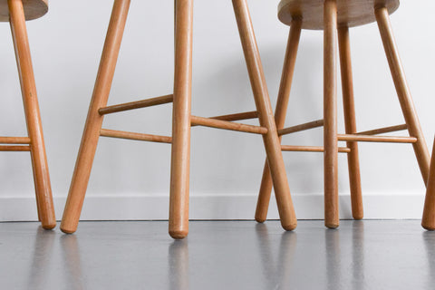 Set of Four Vintage Rustic Wooden Stools