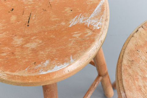 Set of Four Vintage Rustic Wooden Stools