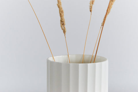 Vintage 1950s White Ribbed Vase by Jimmy Soper for Poole Pottery