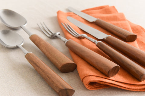 Vintage 1960s 21 Piece Walnut & Stainless Steel Cutlery Set by Mills Moore