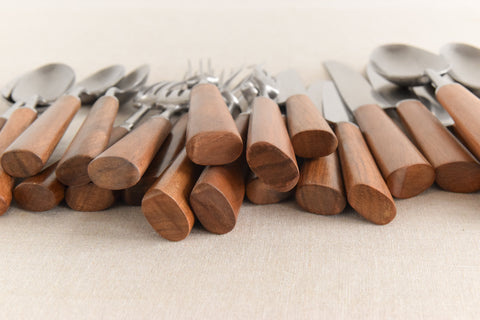 Vintage 1960s 21 Piece Walnut & Stainless Steel Cutlery Set by Mills Moore