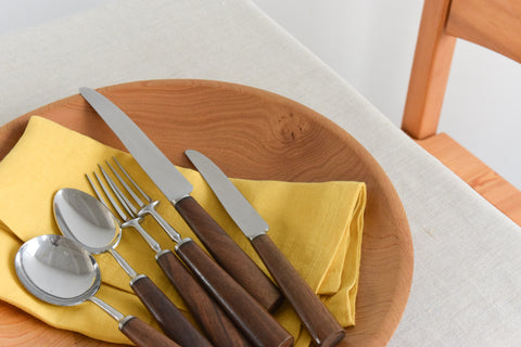 Vintage 1960s 36 Piece Walnut & Stainless Steel Cutlery Set by Mills Moore