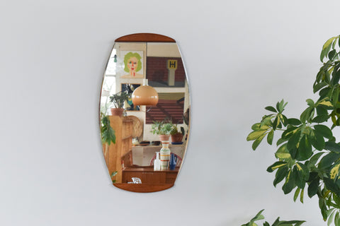 Vintage 1960s Bevelled Wall Mirror with Teak Panels