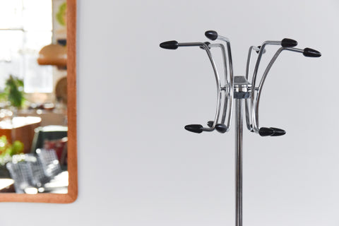 Vintage 1960s Black and Silver Hago Atomic Free Standing Coat Stand