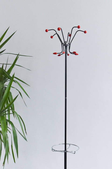 Vintage 1960s Red and Black Hago Products LTD Atomic Free Standing Coat, Hat and Umbrella Stand