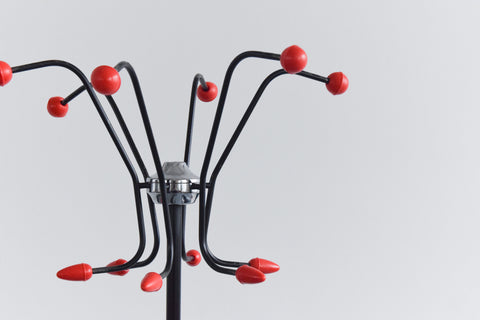 Vintage 1960s Red and Black Hago Products LTD Atomic Free Standing Coat, Hat and Umbrella Stand
