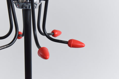 Vintage 1960s Red and Black Hago Products LTD Atomic Free Standing Coat, Hat and Umbrella Stand