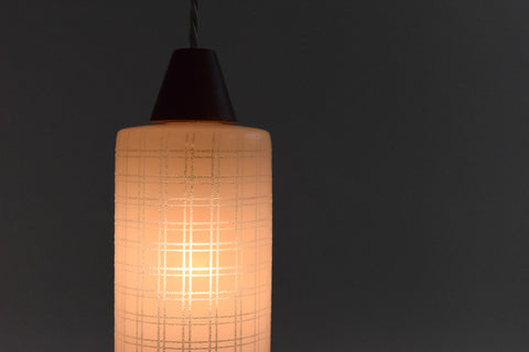 Vintage 1960s Teak and Frosted Glass Double Pendant Chandelier