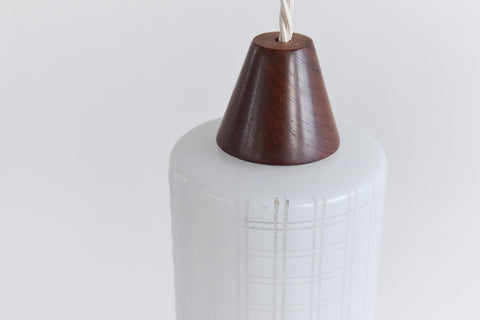 Vintage 1960s Teak and Frosted Glass Double Pendant Chandelier