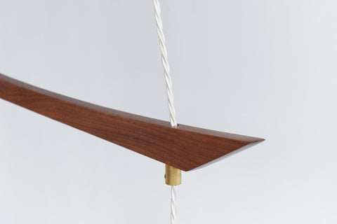 Vintage 1960s Teak and Frosted Glass Double Pendant Chandelier