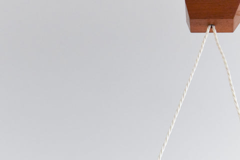Vintage 1960s Teak and Frosted Glass Double Pendant Chandelier