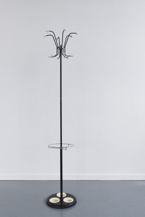 Vintage 1960s White and Black Hago Atomic Free Standing Coat Stand
