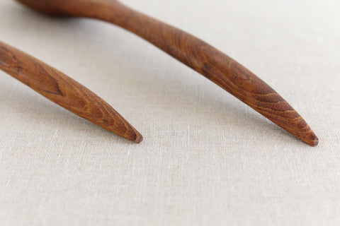 Vintage 1960s Wooden Salad Serving Spoon and Fork Set