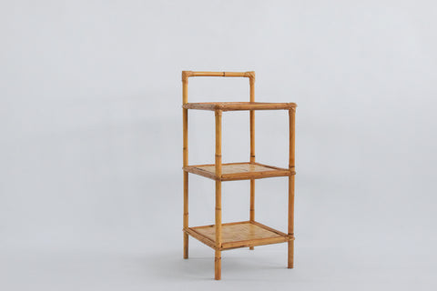 Vintage 3 Tier Bamboo and Wicker Shelf Unit / Bedside Table