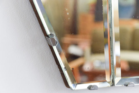 Vintage Art Deco Fan Shaped Frameless Bevelled Wall Mirror
