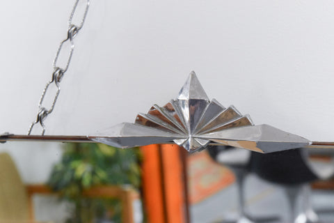 Vintage Art Deco Mirror with Silver Chrome Finial and Octagonal Shape