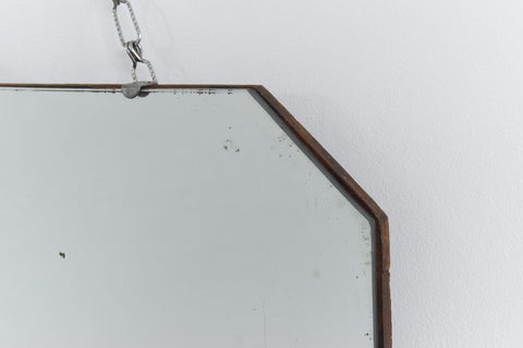 Vintage Art Deco Mirror with Silver Chrome Finial and Octagonal Shape