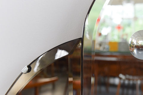 Vintage Art Deco Style Frameless Overmantle Mirror with Cut Glass and Smoked Glass Panels