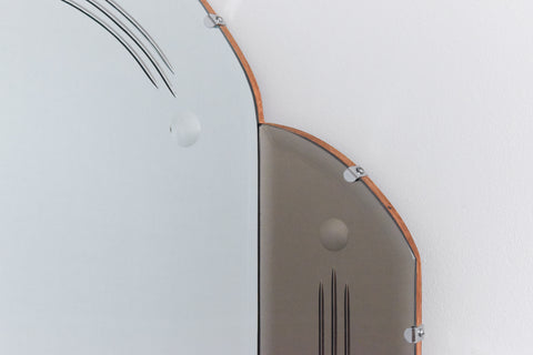 Vintage Art Deco Style Frameless Overmantle Mirror with Cut Glass and Smoked Glass Panels