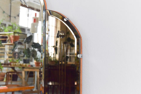 Vintage Art Deco Style Frameless Overmantle Mirror with Cut Glass and Smoked Glass Panels